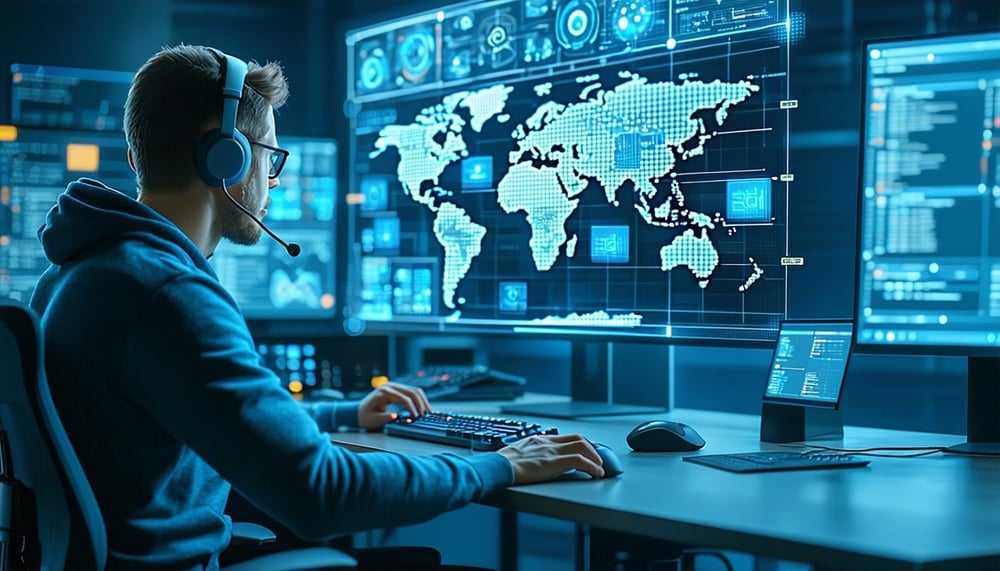 Cyber security professional monitoring network protection Cyber security professional monitoring network protection